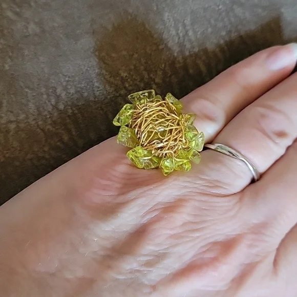 3/$30 Handmade Neon Glass Beaded Wire Wrap Adjustable Grunge Ring - Picture 5 of 5